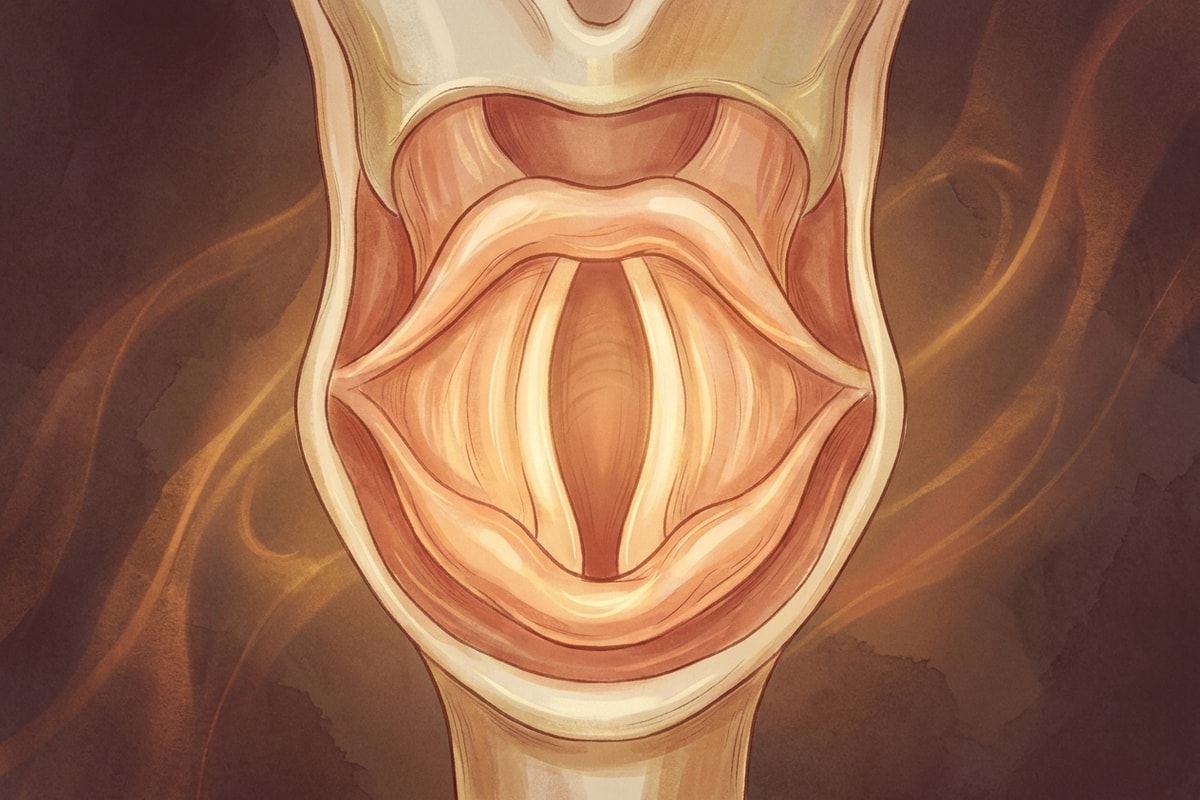 Warm painterly cross section of the throat and vocal folds