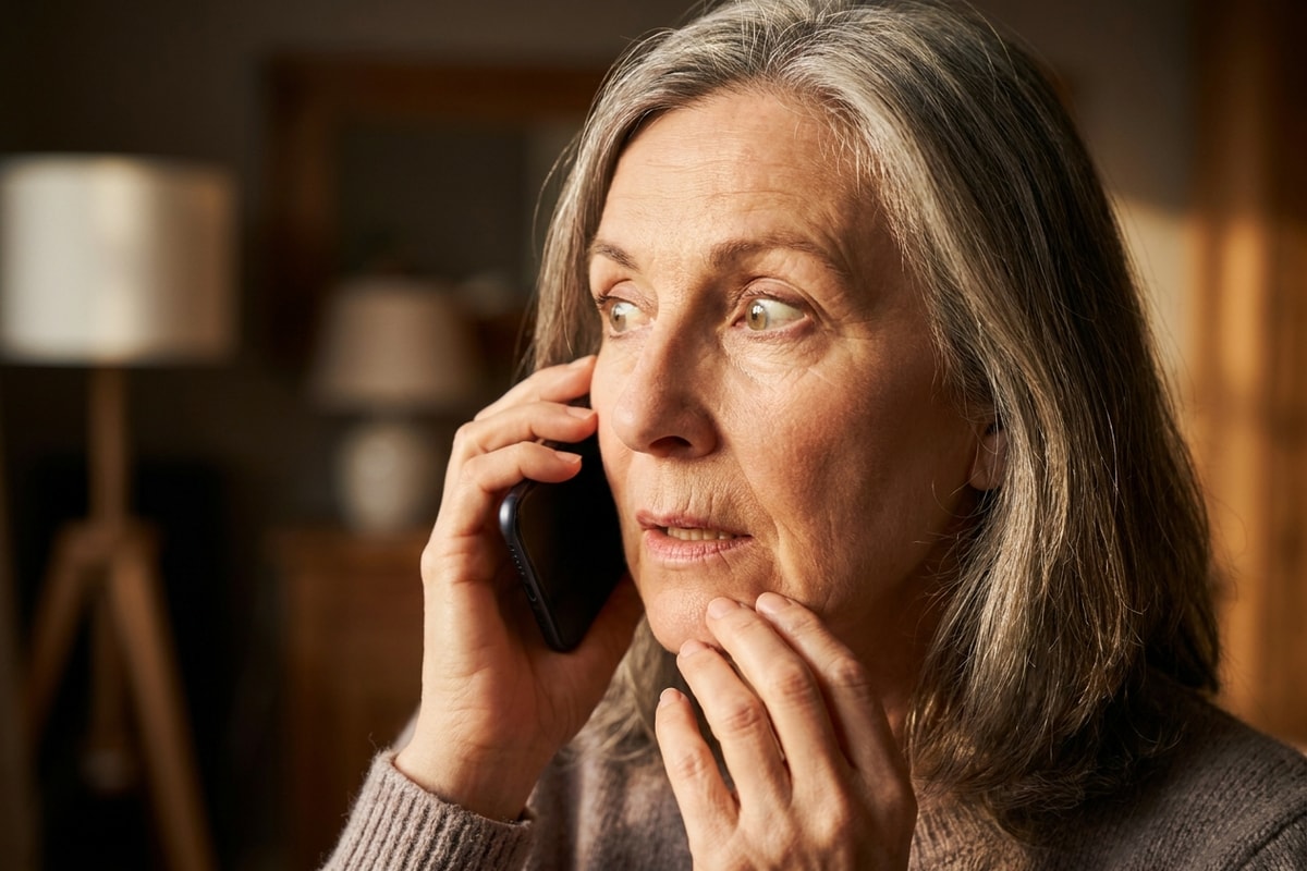 Alternate take of an older woman on the phone in warm light